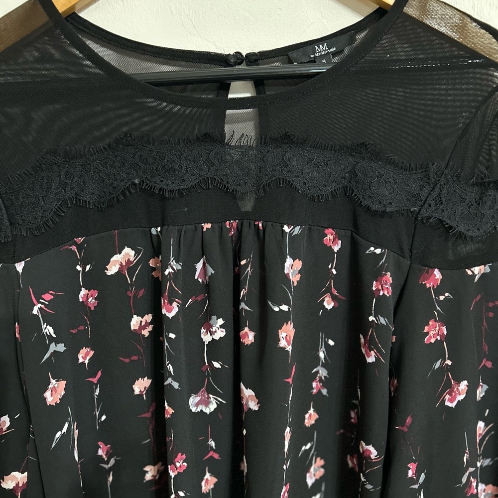 My Michelle Black Floral Sheer Blouse PTP 18 Length 22 - Picture 3 of 7